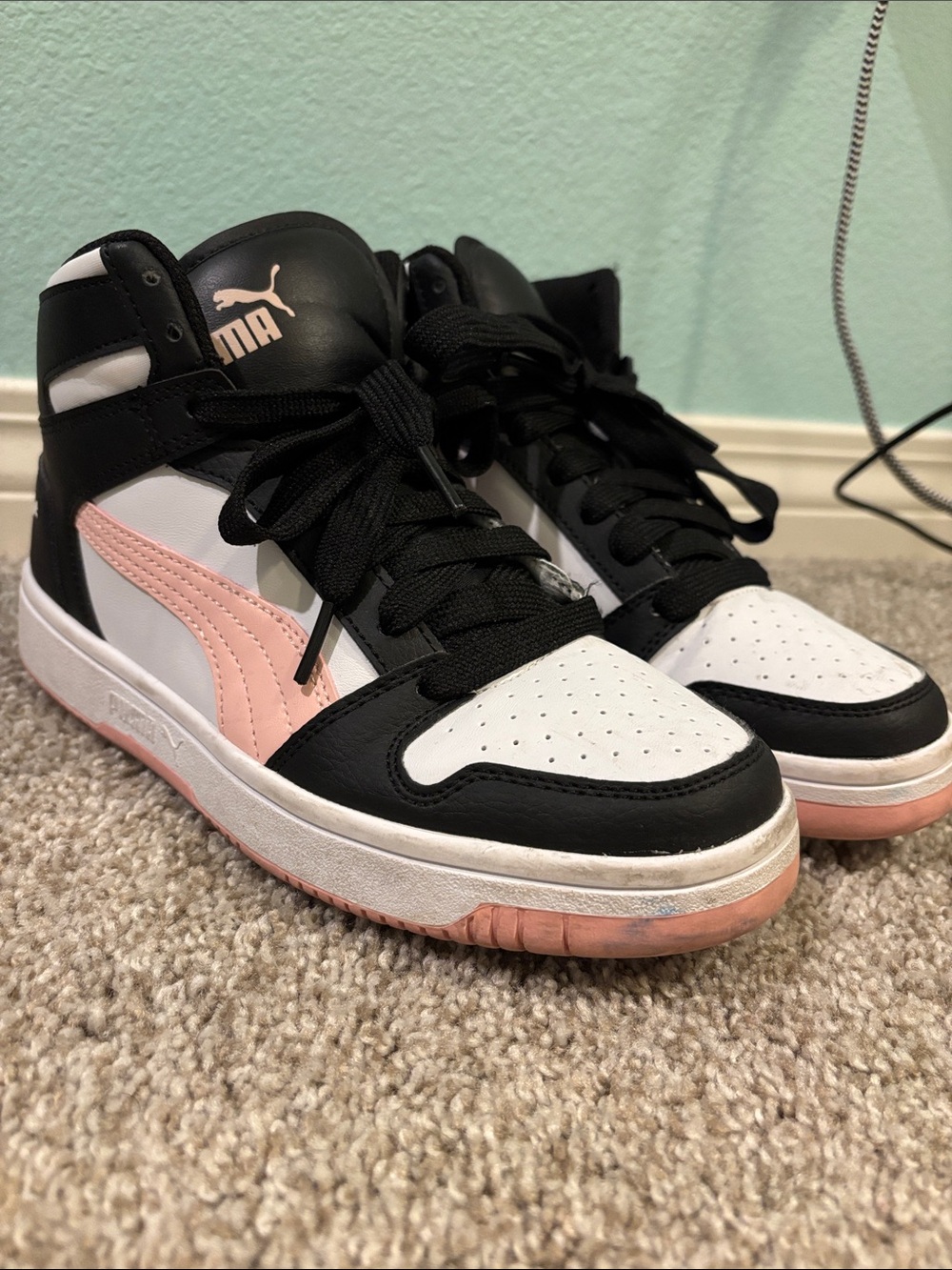Puma Pink White and Black High Top Sneakers Size 6.5